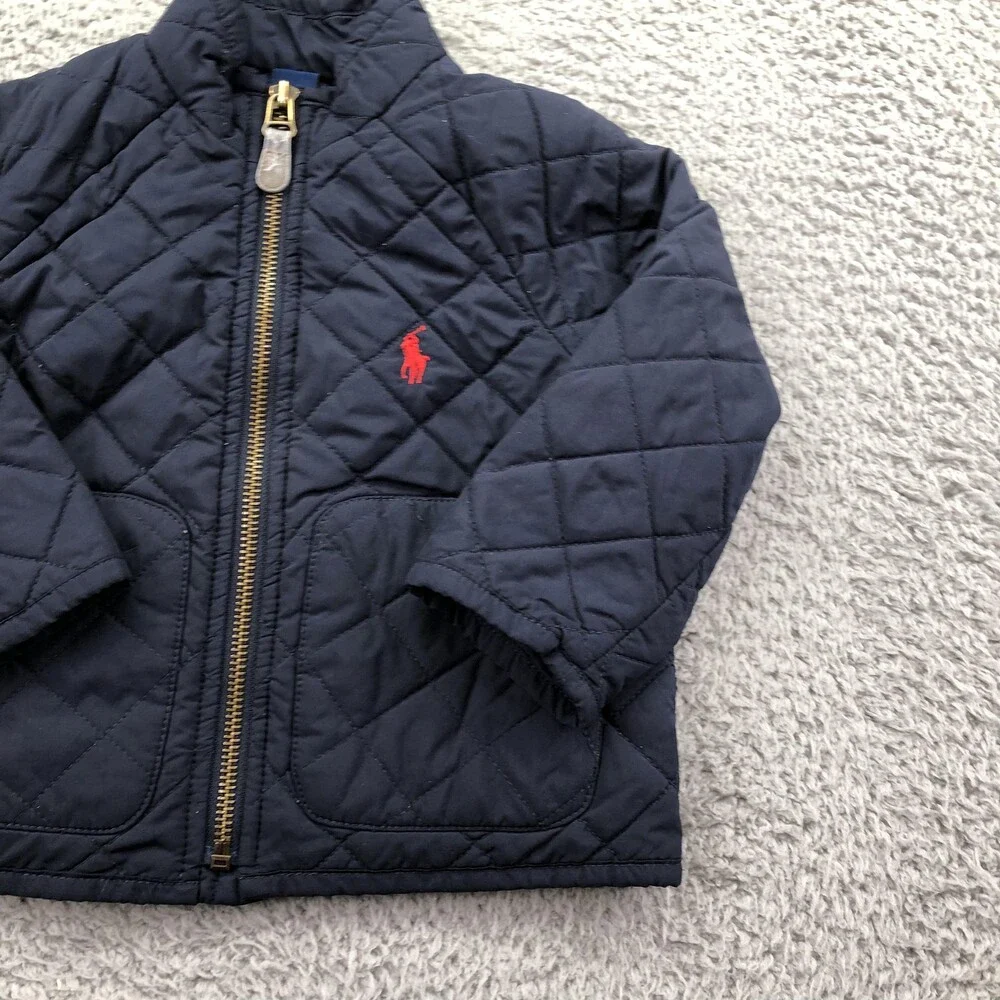 Polo Ralph Lauren Jacket Infant 18M Blue Quilted Full Zip Logo Pockets Winter